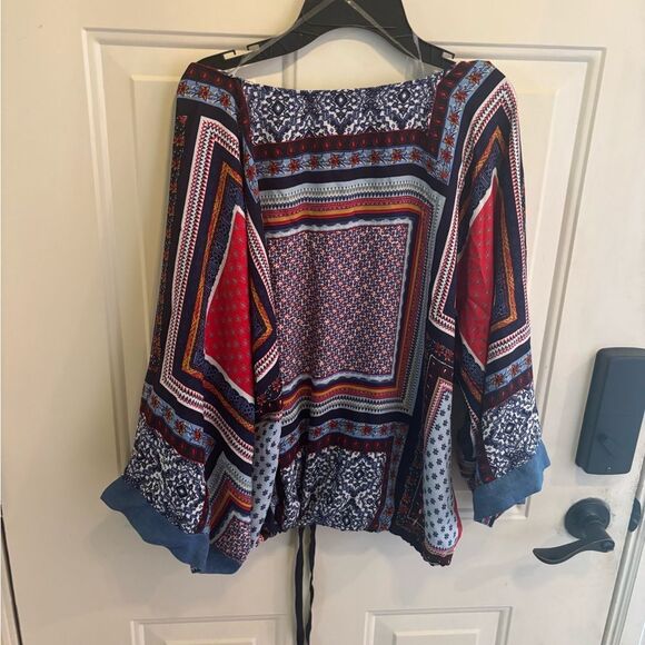 Living Doll Blue and Red Patterned Blouse - Picture 2 of 4